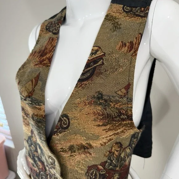 Vintage 80s Tapestry Vest Academia Motorcycle Boho Edwardian - Picture 5 of 16